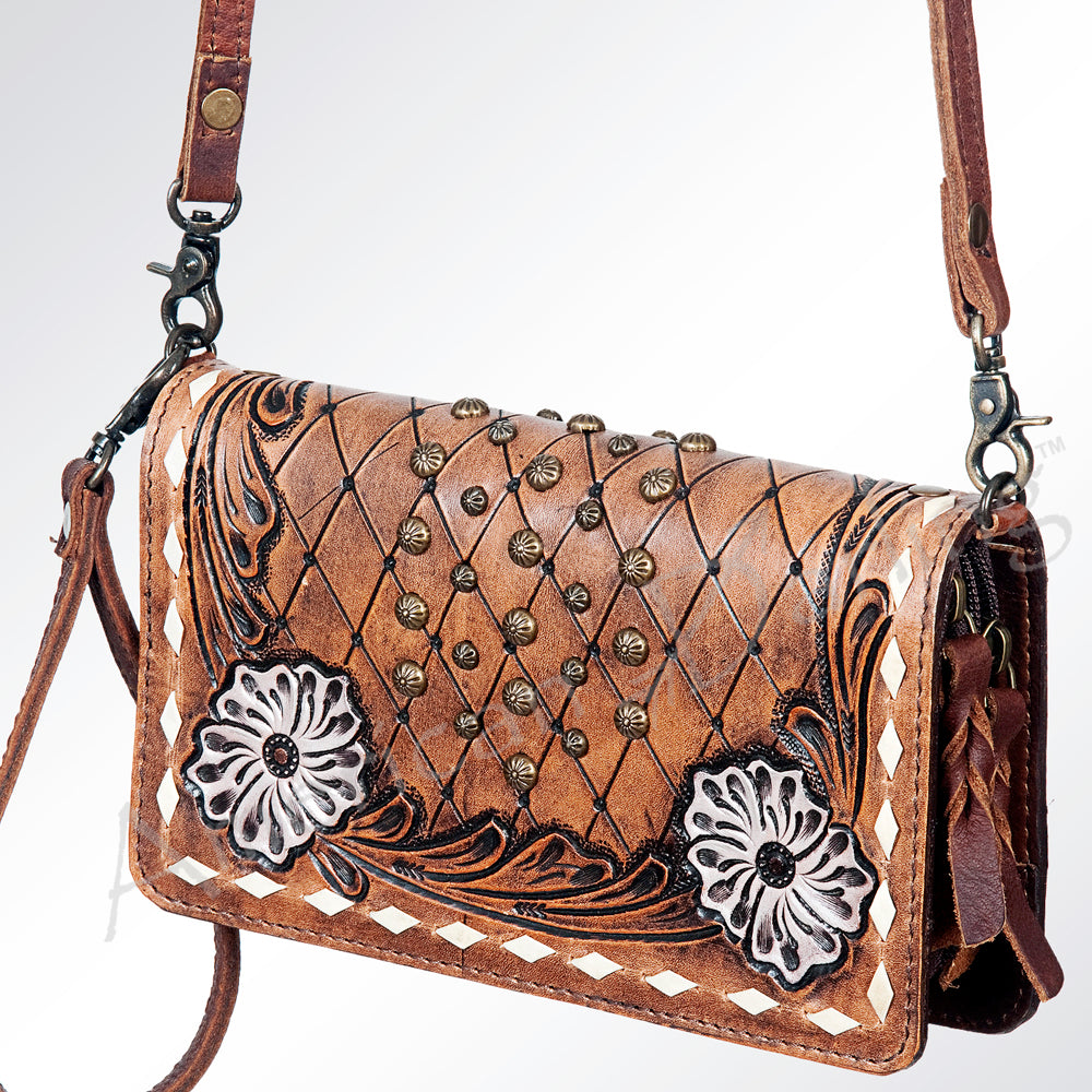 ADBG485 Floral Hand Tooled Leather Organizer Bag Belle Western Crossbody by American Darling