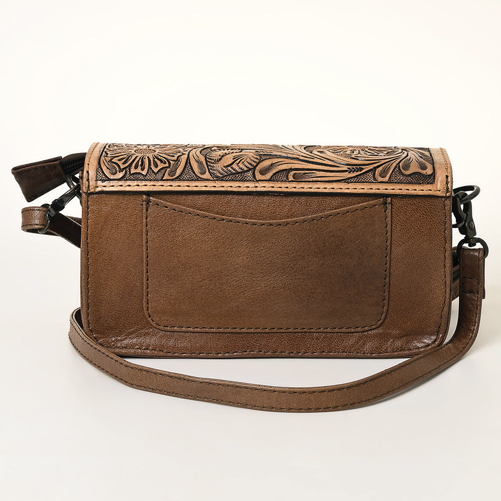 ADBG681A Hand-Tooled Western Leather Hair-On Hide Wallet Crossbody Bag American Darling