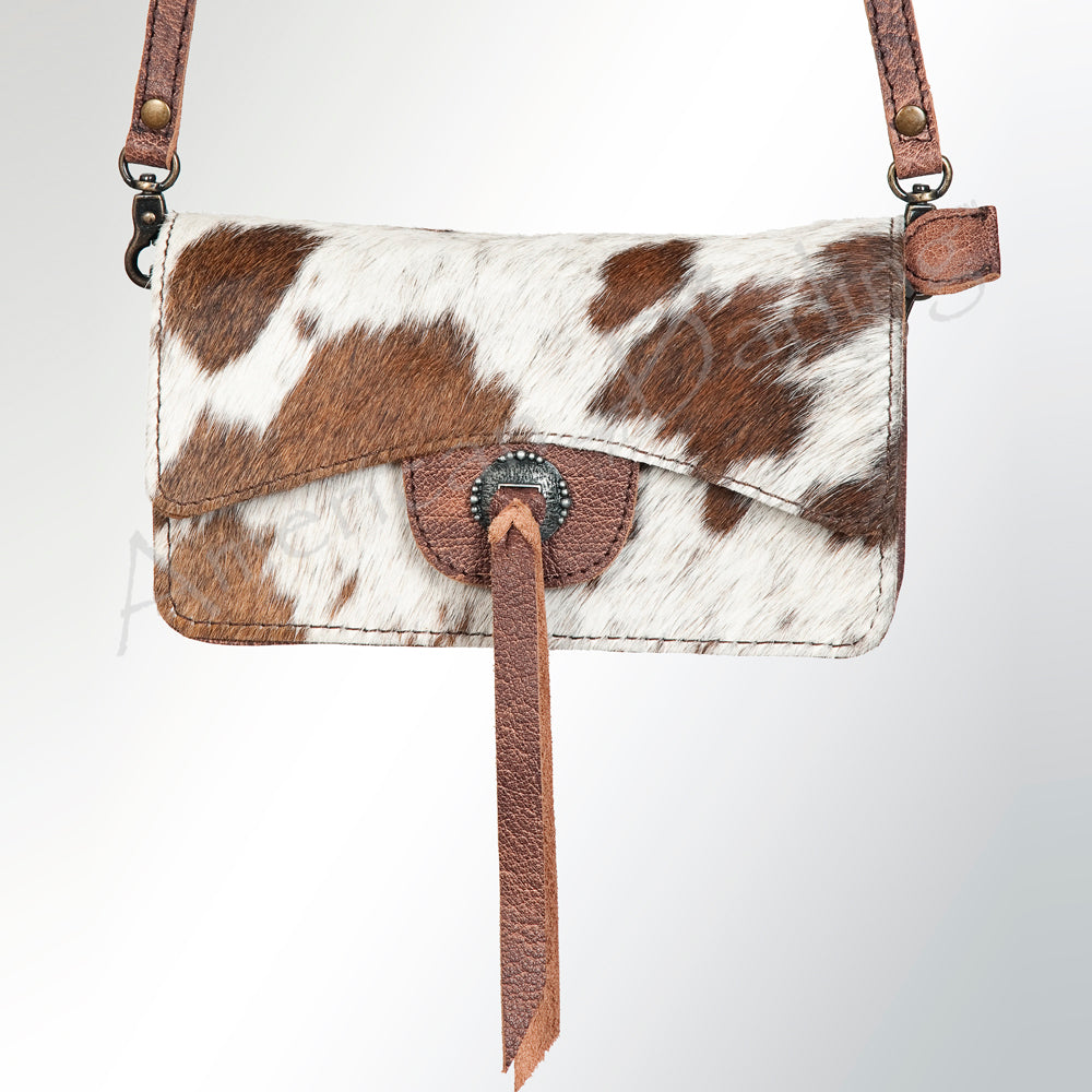 LC-ADBG681B Hair-On Cowhide Wallet Bag with Genuine Leather Trim & Western Concho