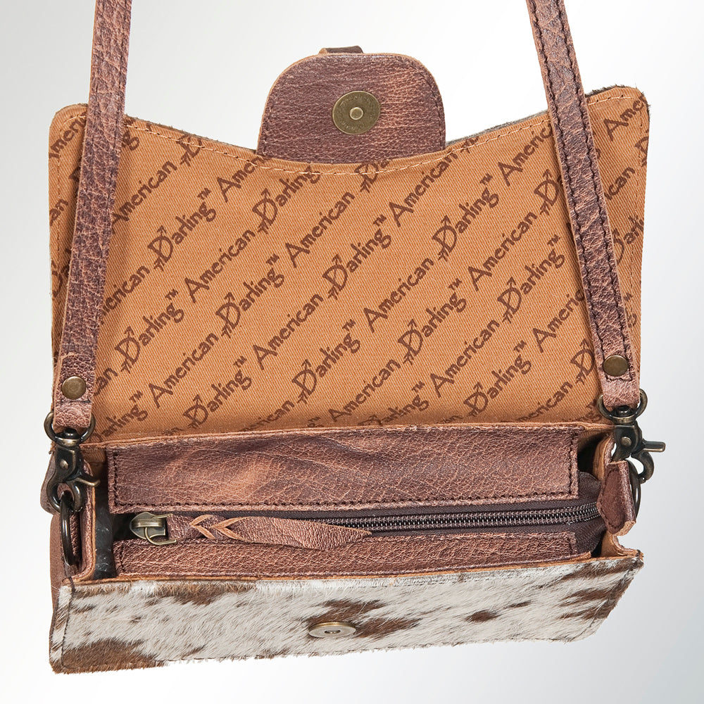 LC-ADBG681B Hair-On Cowhide Wallet Bag with Genuine Leather Trim & Western Concho