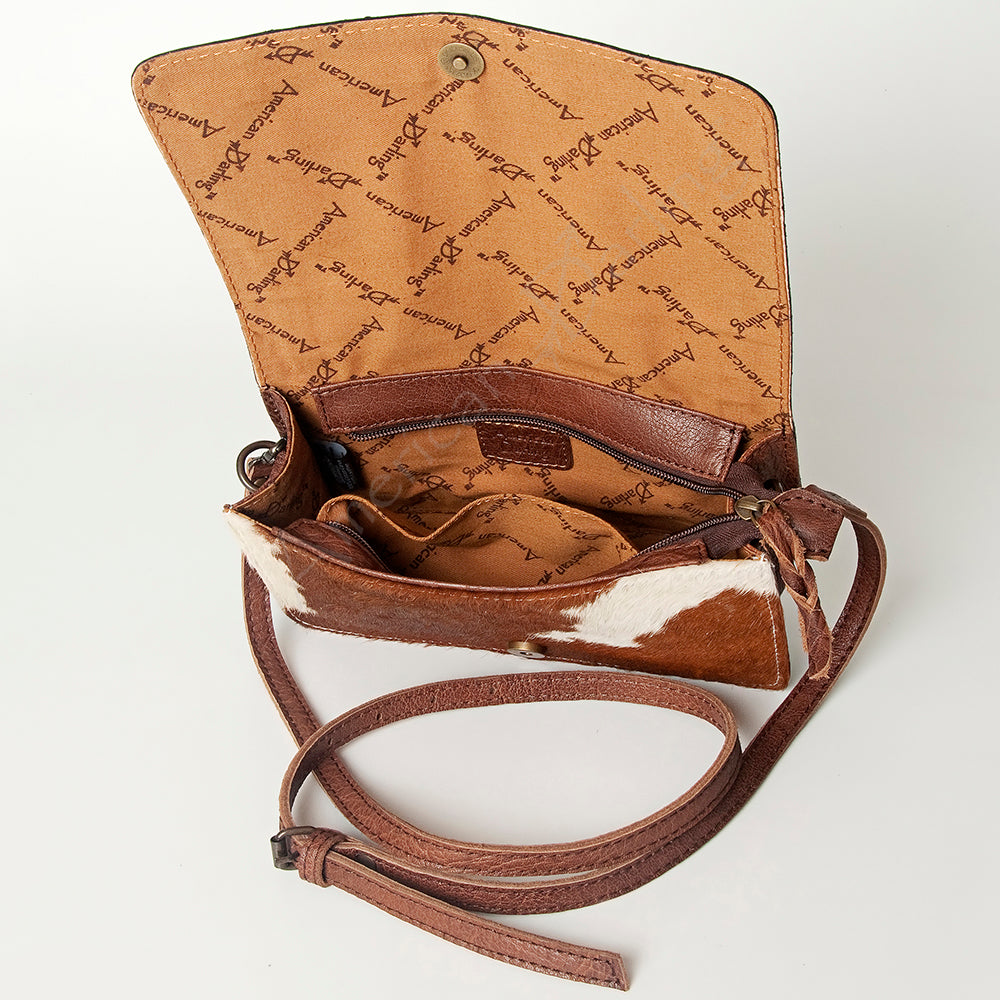 ADBG683 Hand-Tooled Western Leather Hair-On Hide Wallet Crossbody Bag American Darling