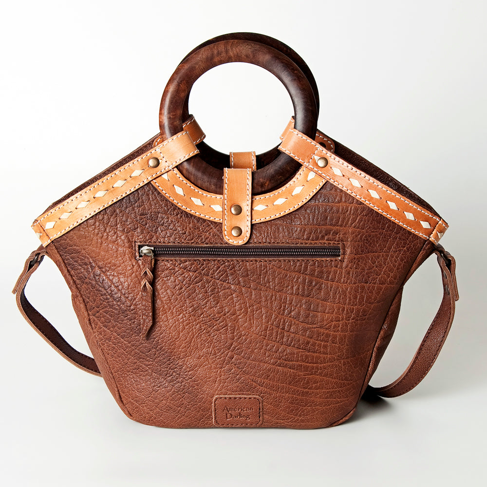 LC-ADBG689A Western Leather Tote Bag with Wooden Handles American Darling Handcrafted Shoulder Bag