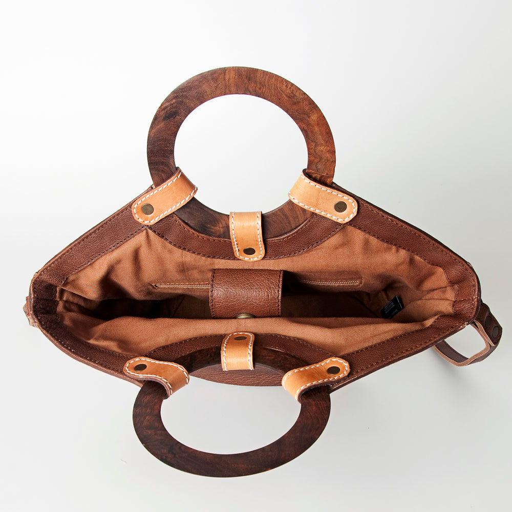 LC-ADBG689A Western Leather Tote Bag with Wooden Handles American Darling Handcrafted Shoulder Bag