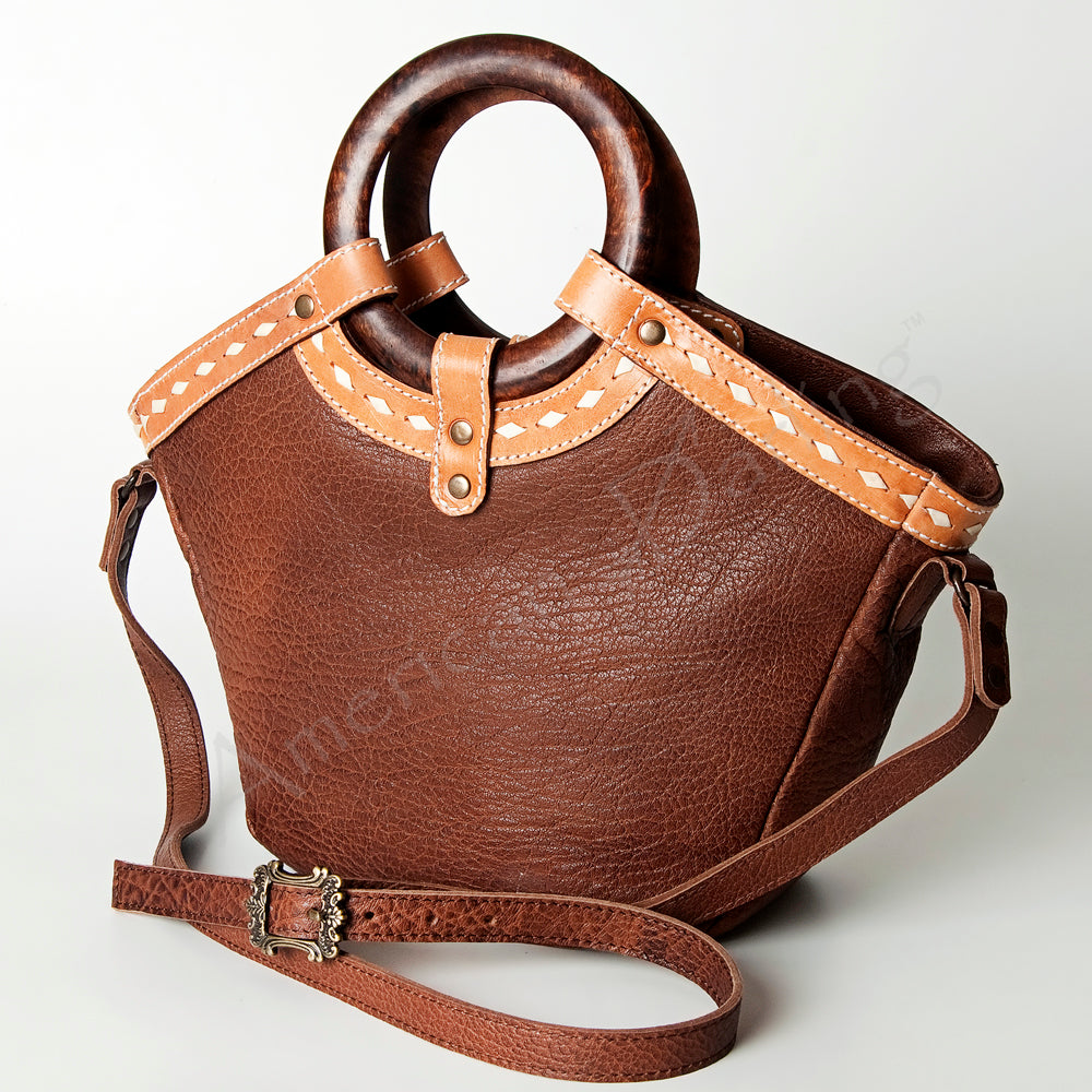 LC-ADBG689A Western Leather Tote Bag with Wooden Handles American Darling Handcrafted Shoulder Bag