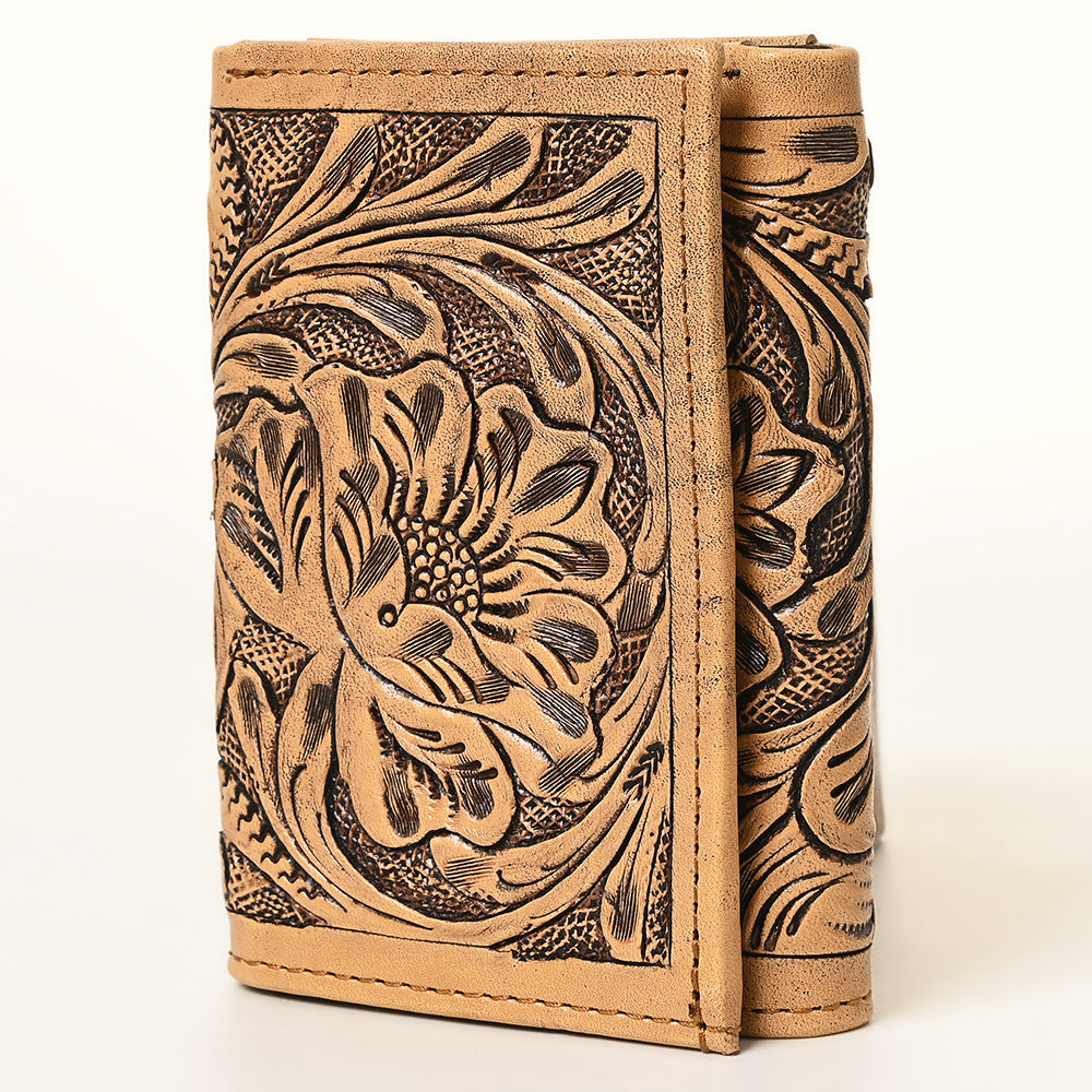 ADBG1310 American Darling Hand Tooled Leather Trifold Wallet -Floral Carved Purse