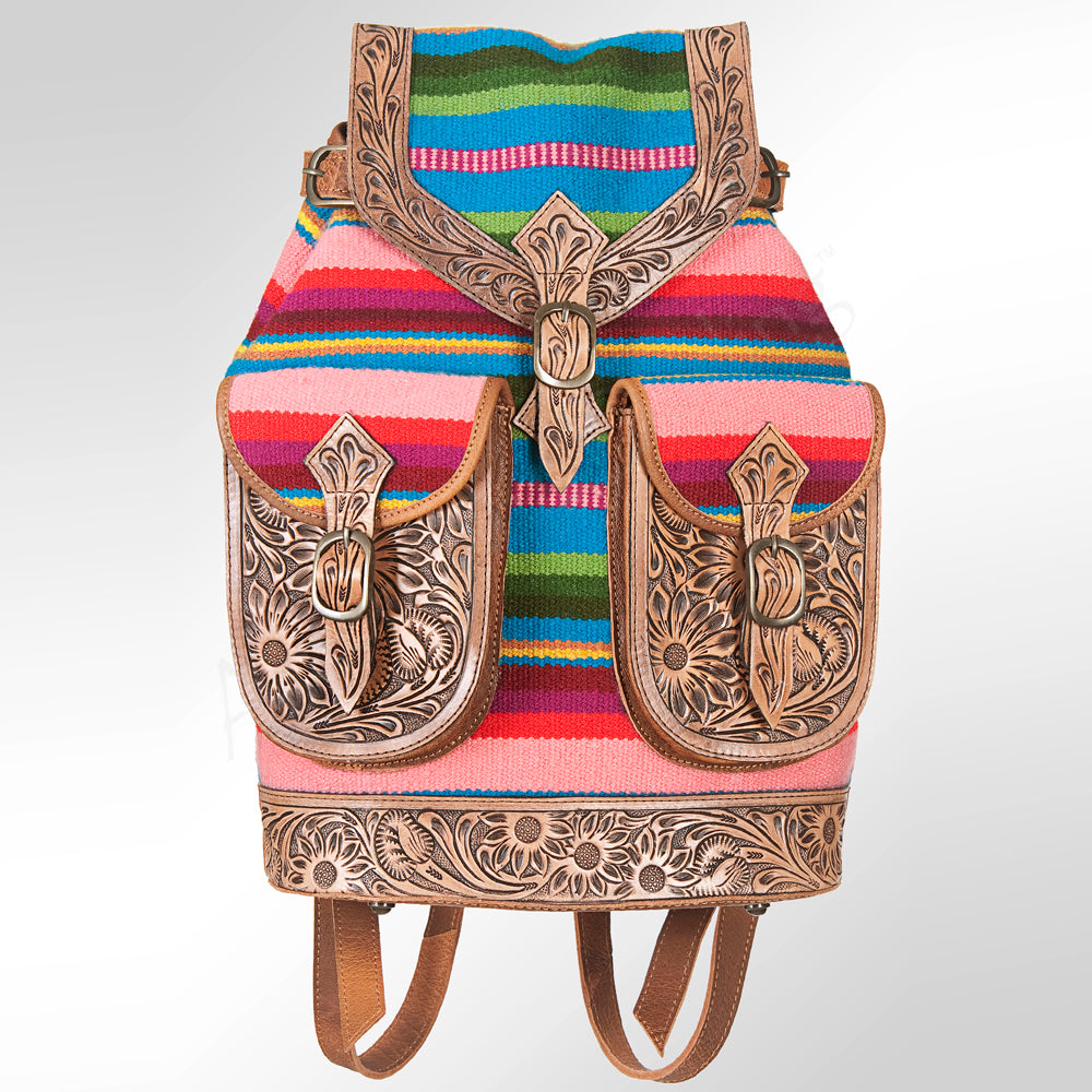 LC-ADBG703 Handwoven Serape Wool & Tooled Leather Western Backpack American Darling