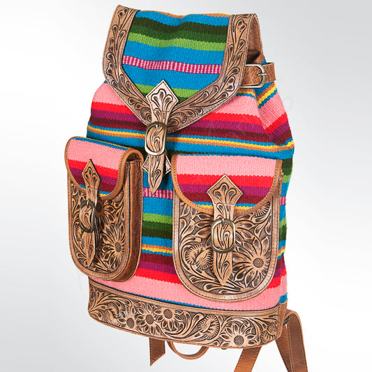 LC-ADBG703 Handwoven Serape Wool & Tooled Leather Western Backpack American Darling