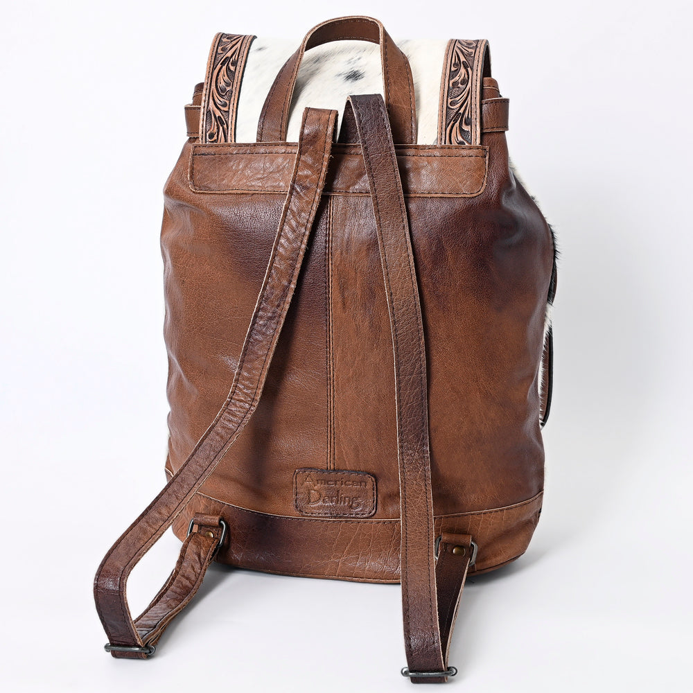 ADBG703B Hair-On Cowhide Backpack Becca with Hand-Tooled Leather & Dual Front Pockets