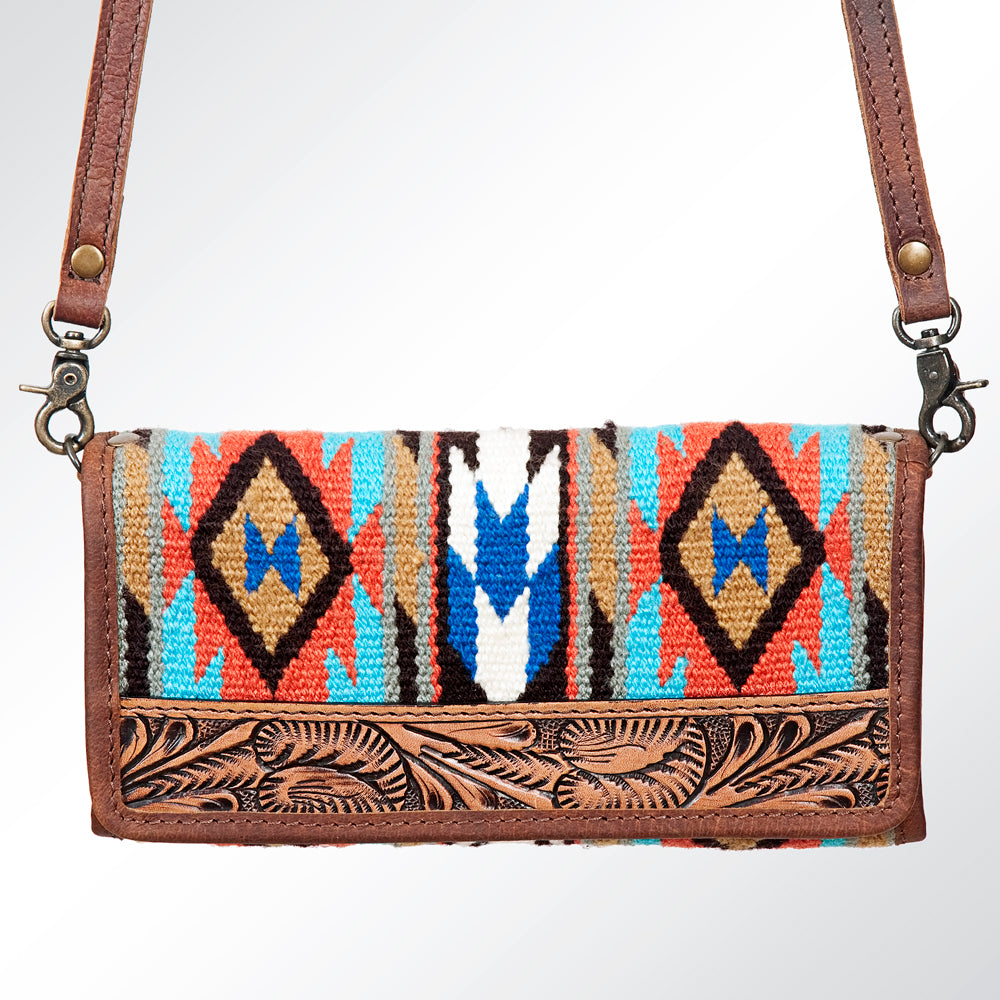 ADBG486 Handwoven Wool & Tooled Leather Western Wallet Crossbody by American Darling