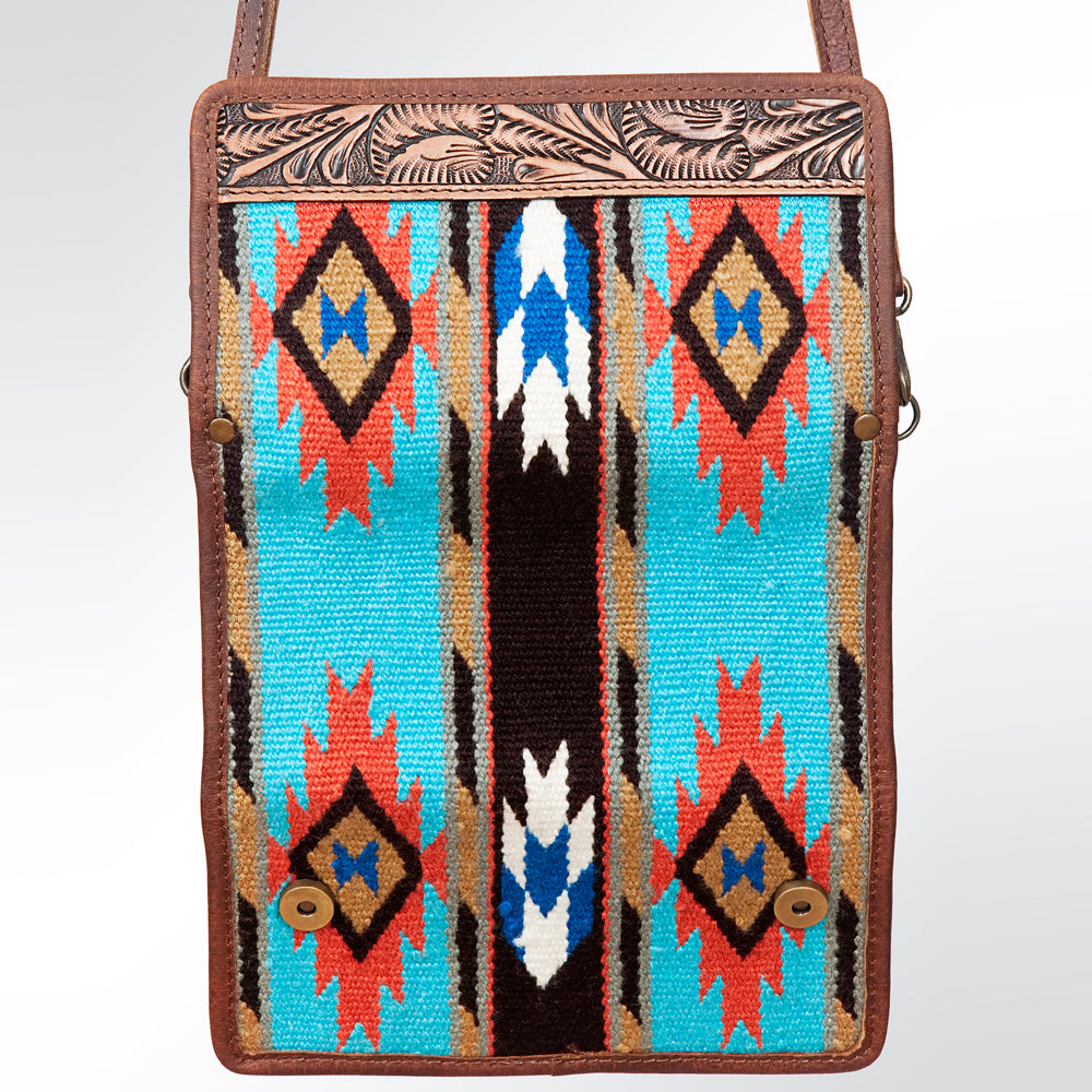 ADBG486 Handwoven Wool & Tooled Leather Western Wallet Crossbody by American Darling