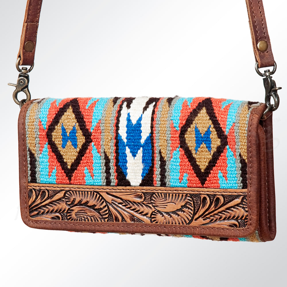 ADBG486 Handwoven Wool & Tooled Leather Western Wallet Crossbody by American Darling