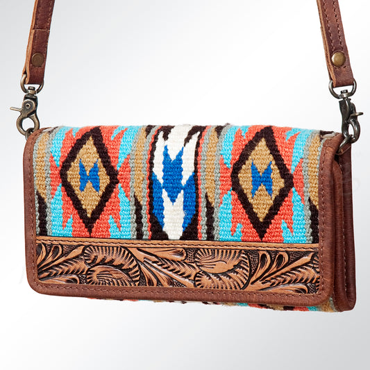 ADBG486 Handwoven Wool & Tooled Leather Western Wallet Crossbody by American Darling