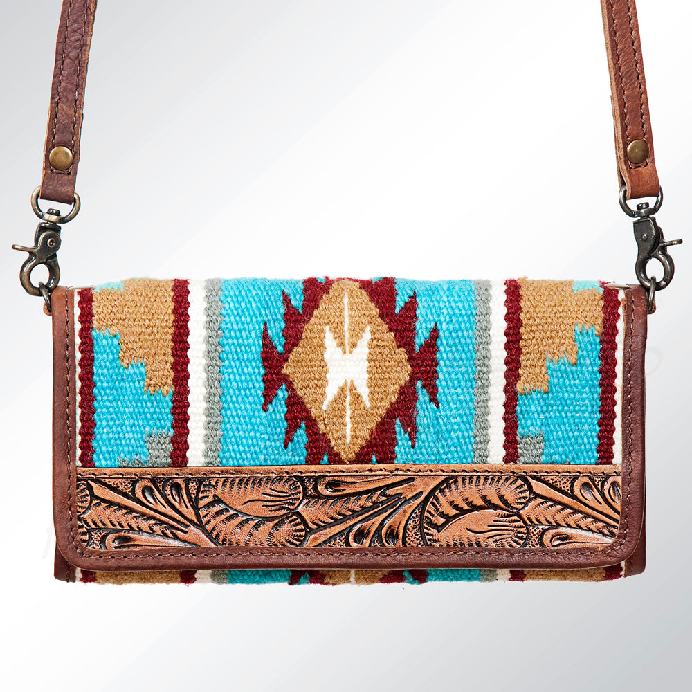 ADBG486 Handwoven Wool & Tooled Leather Western Wallet Crossbody by American Darling