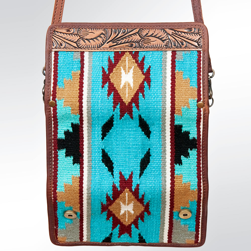 ADBG486 Handwoven Wool & Tooled Leather Western Wallet Crossbody by American Darling