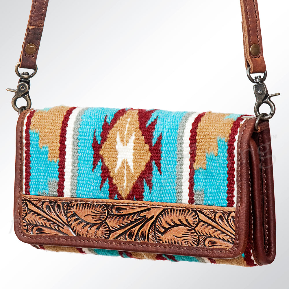 ADBG486 Handwoven Wool & Tooled Leather Western Wallet Crossbody by American Darling