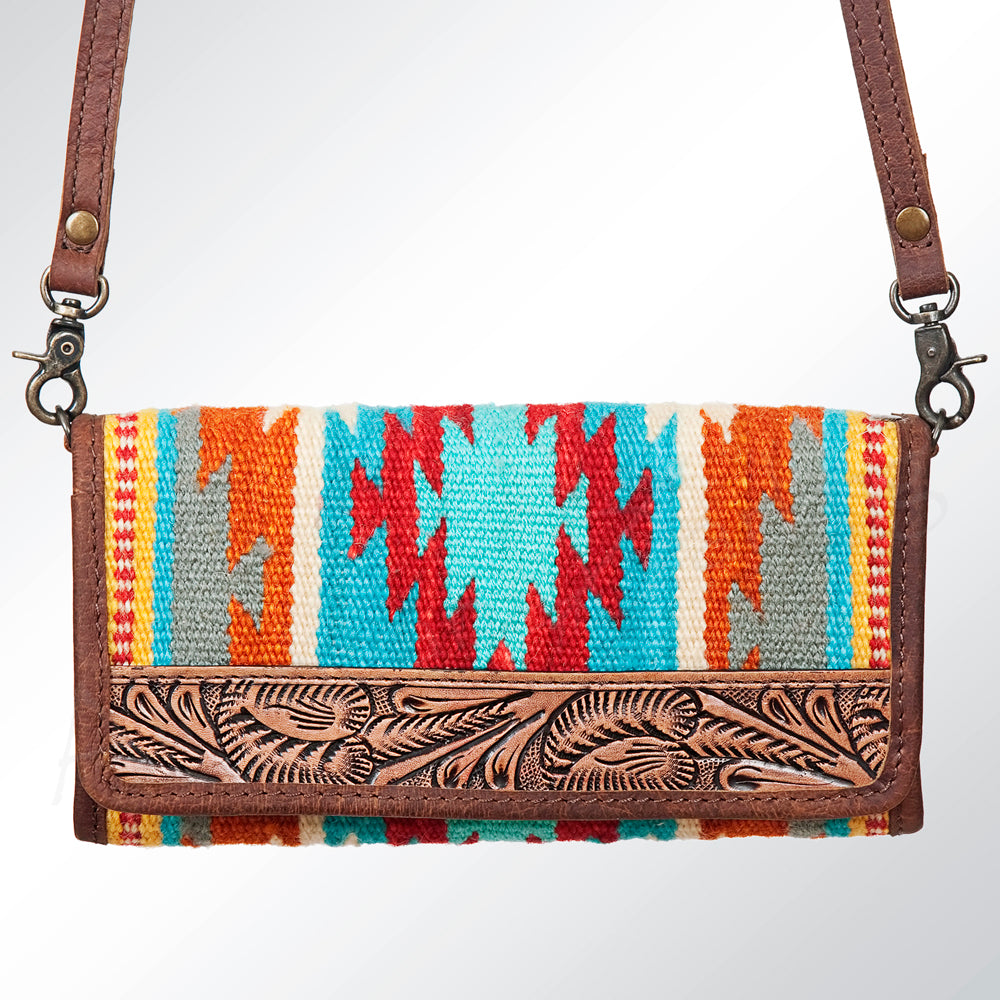 ADBG486 Handwoven Wool & Tooled Leather Western Wallet Crossbody by American Darling