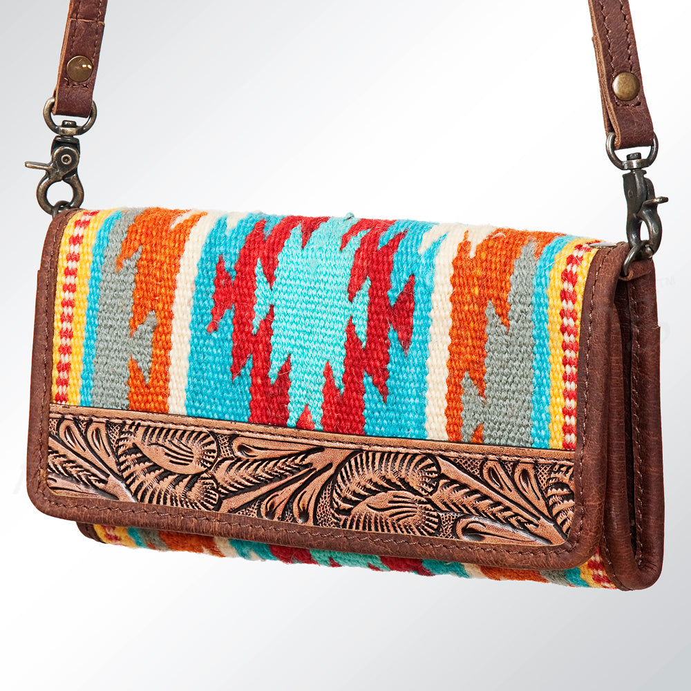 ADBG486 Handwoven Wool & Tooled Leather Western Wallet Crossbody by American Darling
