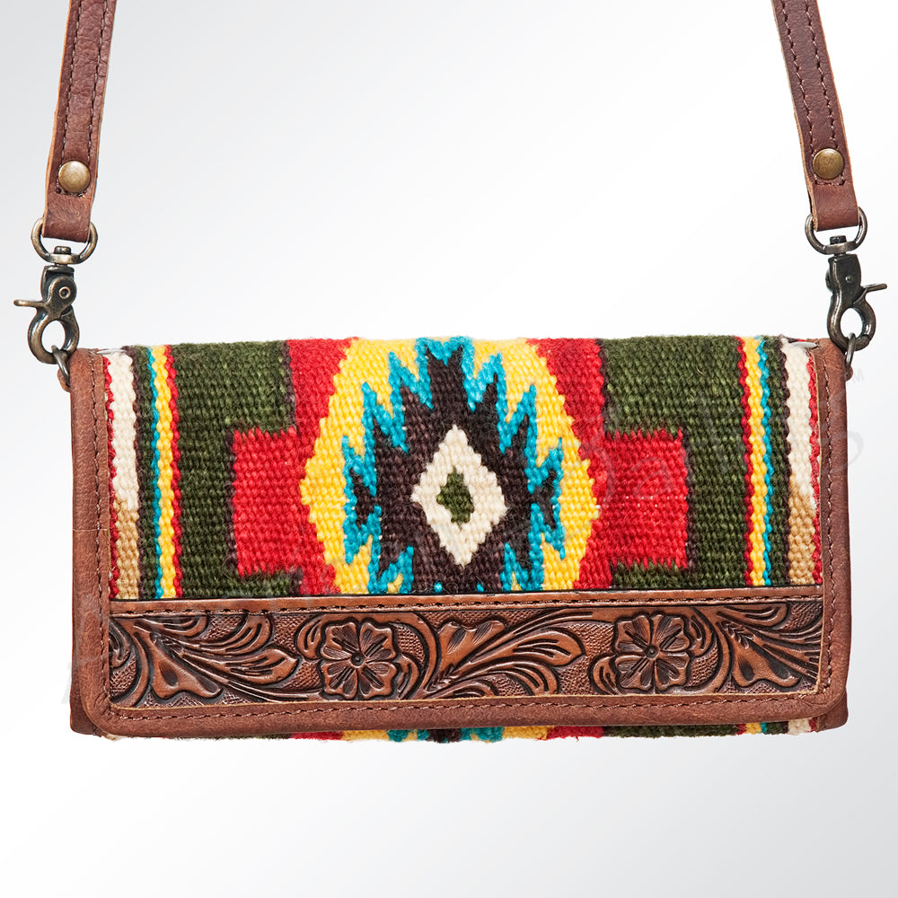 ADBG486 Handwoven Wool & Tooled Leather Western Wallet Crossbody by American Darling