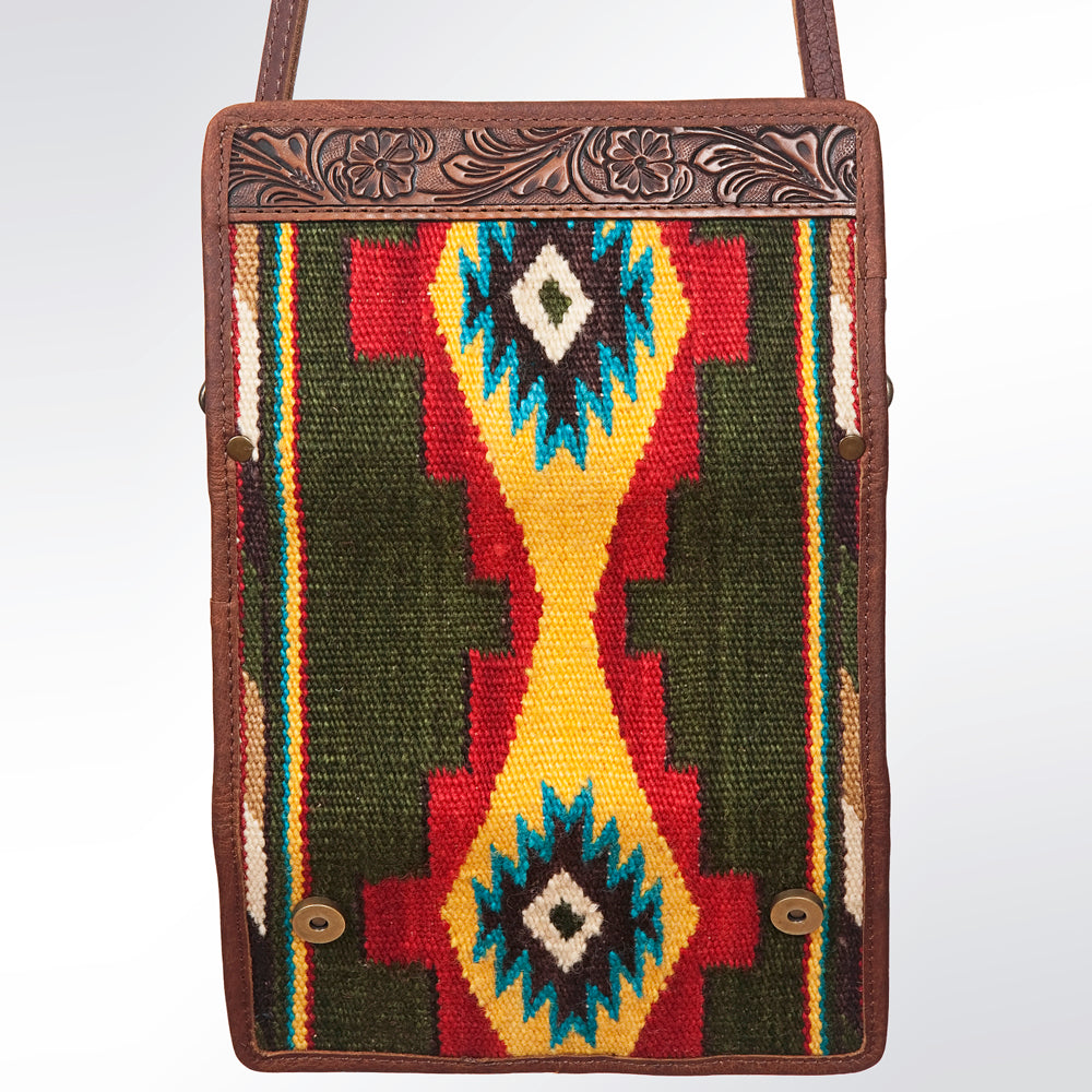 ADBG486 Handwoven Wool & Tooled Leather Western Wallet Crossbody by American Darling