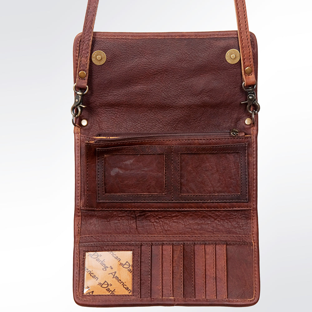 ADBG486 Handwoven Wool & Tooled Leather Western Wallet Crossbody by American Darling