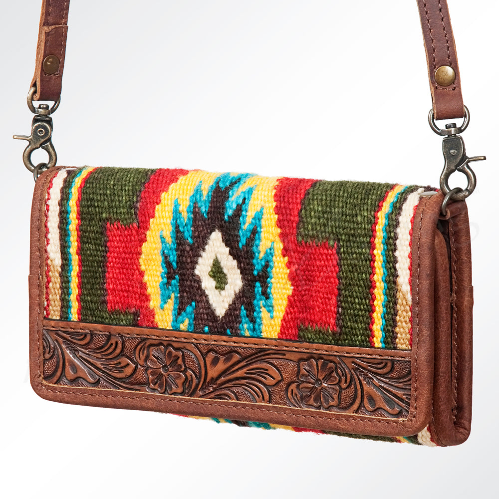 ADBG486 Handwoven Wool & Tooled Leather Western Wallet Crossbody by American Darling