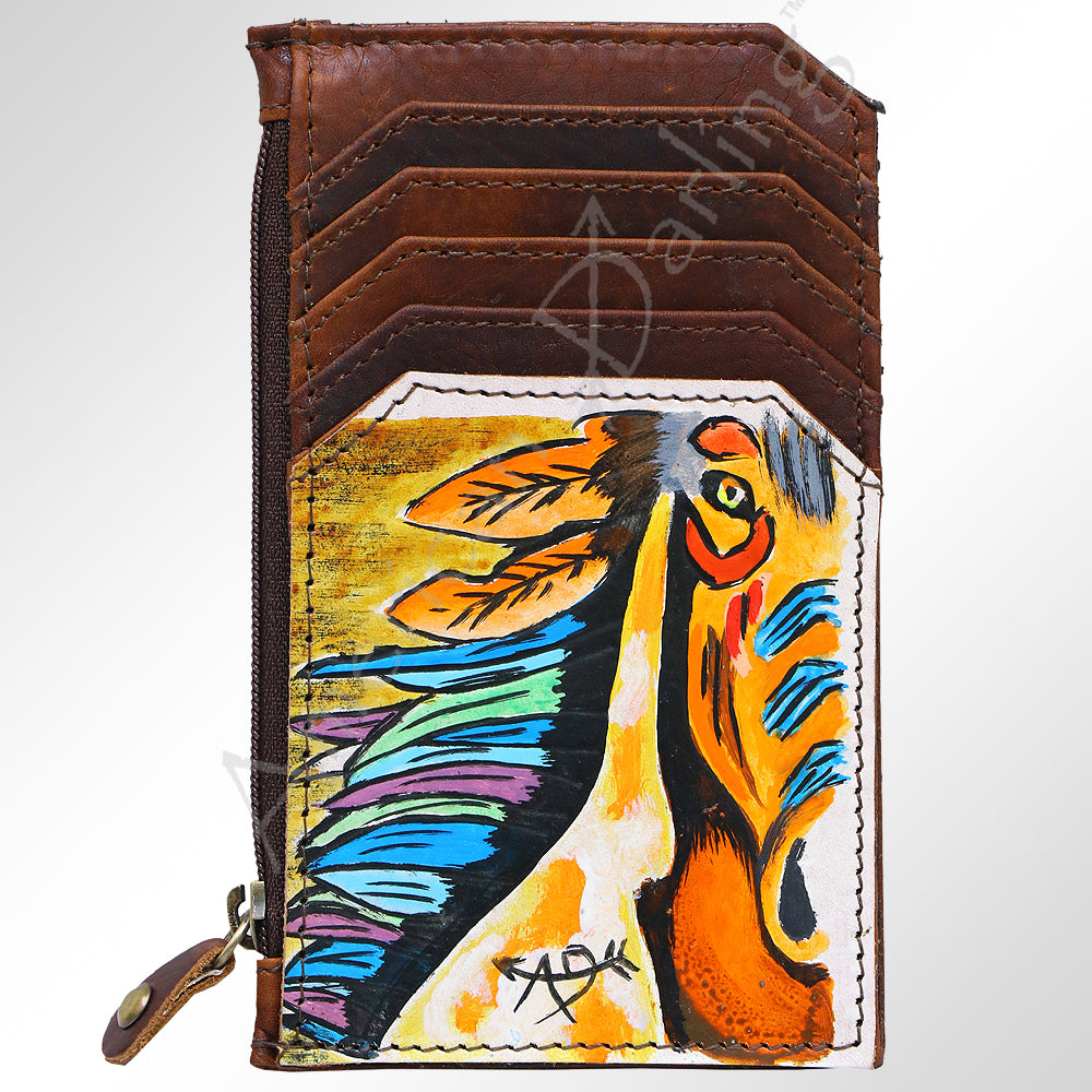 ADCCM101 Hand-Painted Card Holder - Western Cowhide Leather Zip Wallet