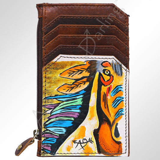 ADCCM101 Hand-Painted Card Holder - Western Cowhide Leather Zip Wallet