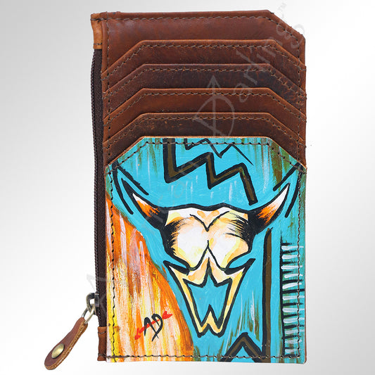 ADCCM101 Hand-Painted Card Holder - Western Cowhide Leather Zip Wallet