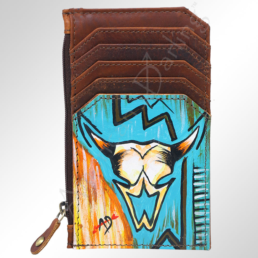 ADCCM101 Hand-Painted Card Holder - Western Cowhide Leather Zip Wallet
