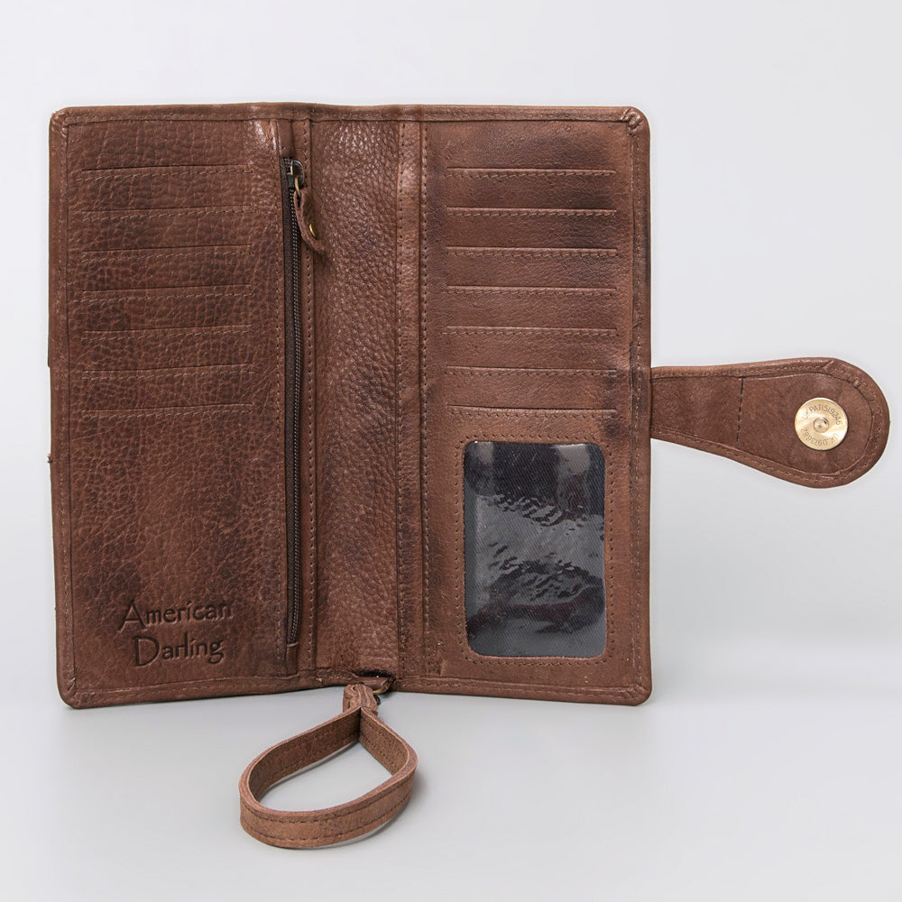 ADBGM103 Western Floral Tooled Leather Wristlet with Handcrafted Rodeo Art