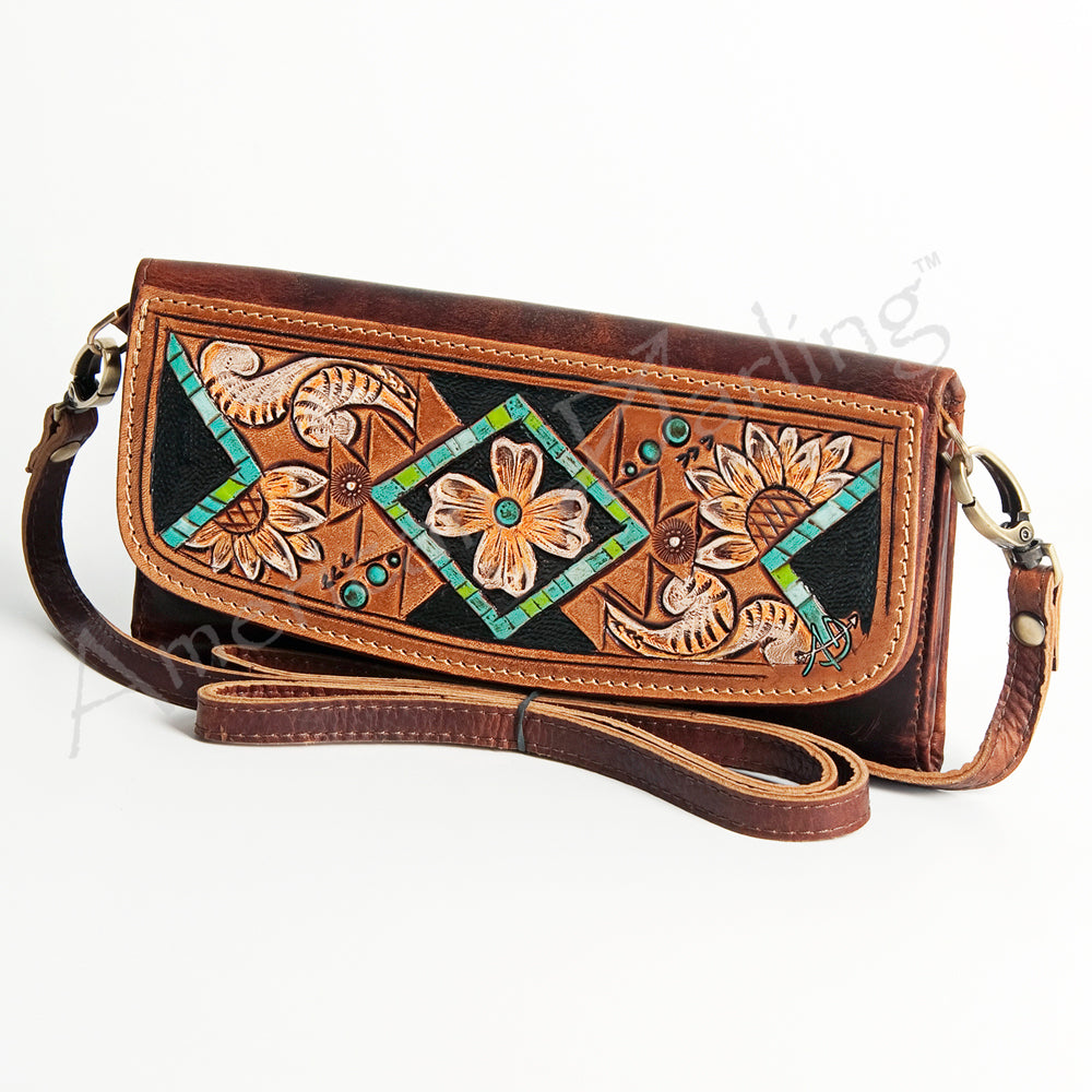 ADBGM102 Western Floral Tooled Leather Wallet - by American Darling