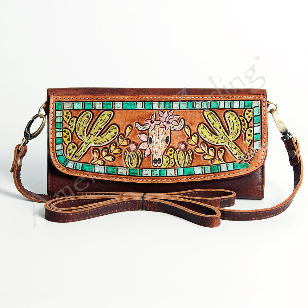 ADBGM102 Western Floral Tooled Leather Wallet - Boho Rodeo Clutch