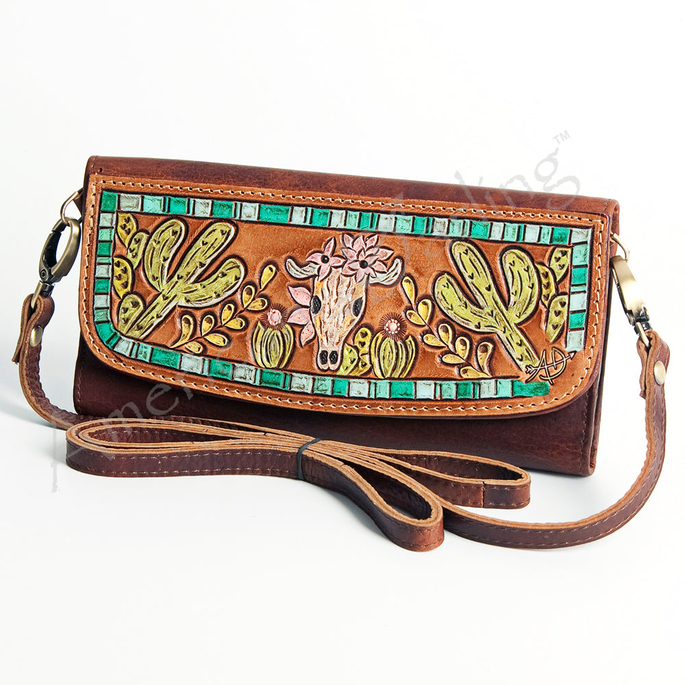 ADBGM102 Western Floral Tooled Leather Wallet - Boho Rodeo Clutch
