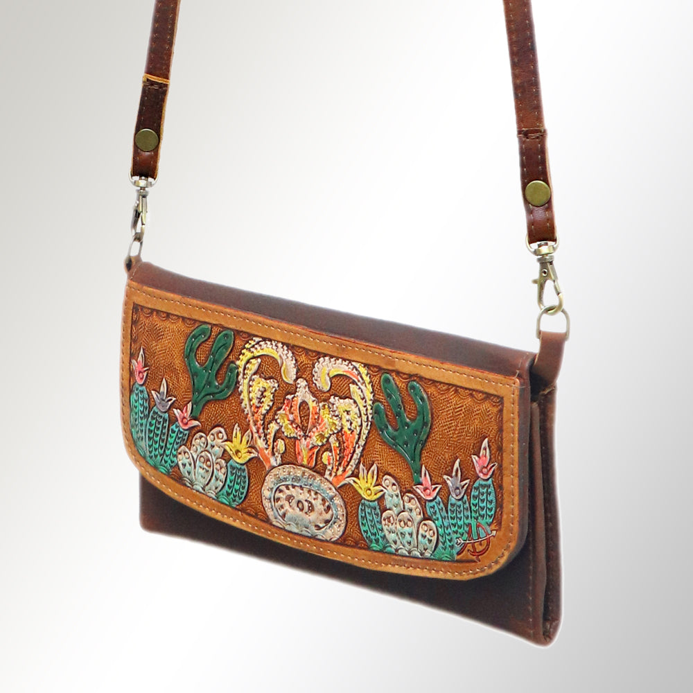 ADBGM102 Western Floral Tooled Leather Crossbody - by American Darling