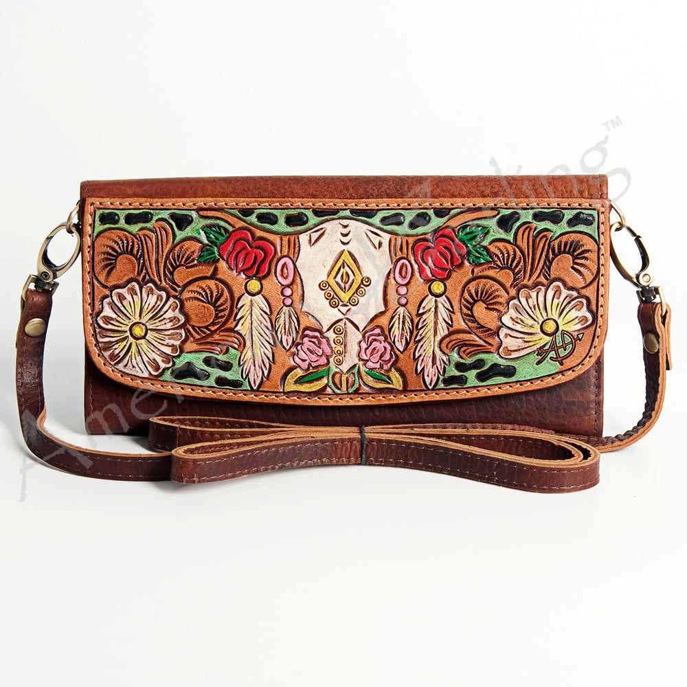 ADBGM102 Western Floral Tooled Leather Wallet - Boho Rodeo Clutch