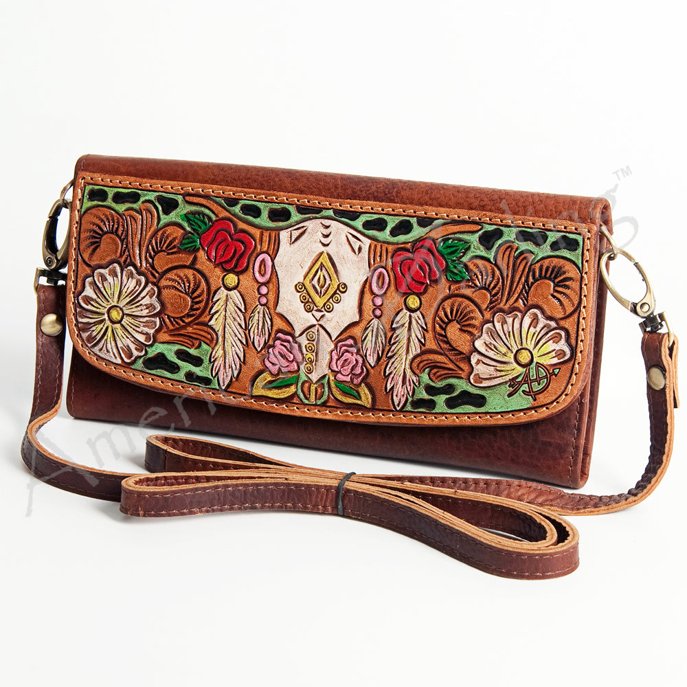 ADBGM102 Western Floral Tooled Leather Wallet - Boho Rodeo Clutch