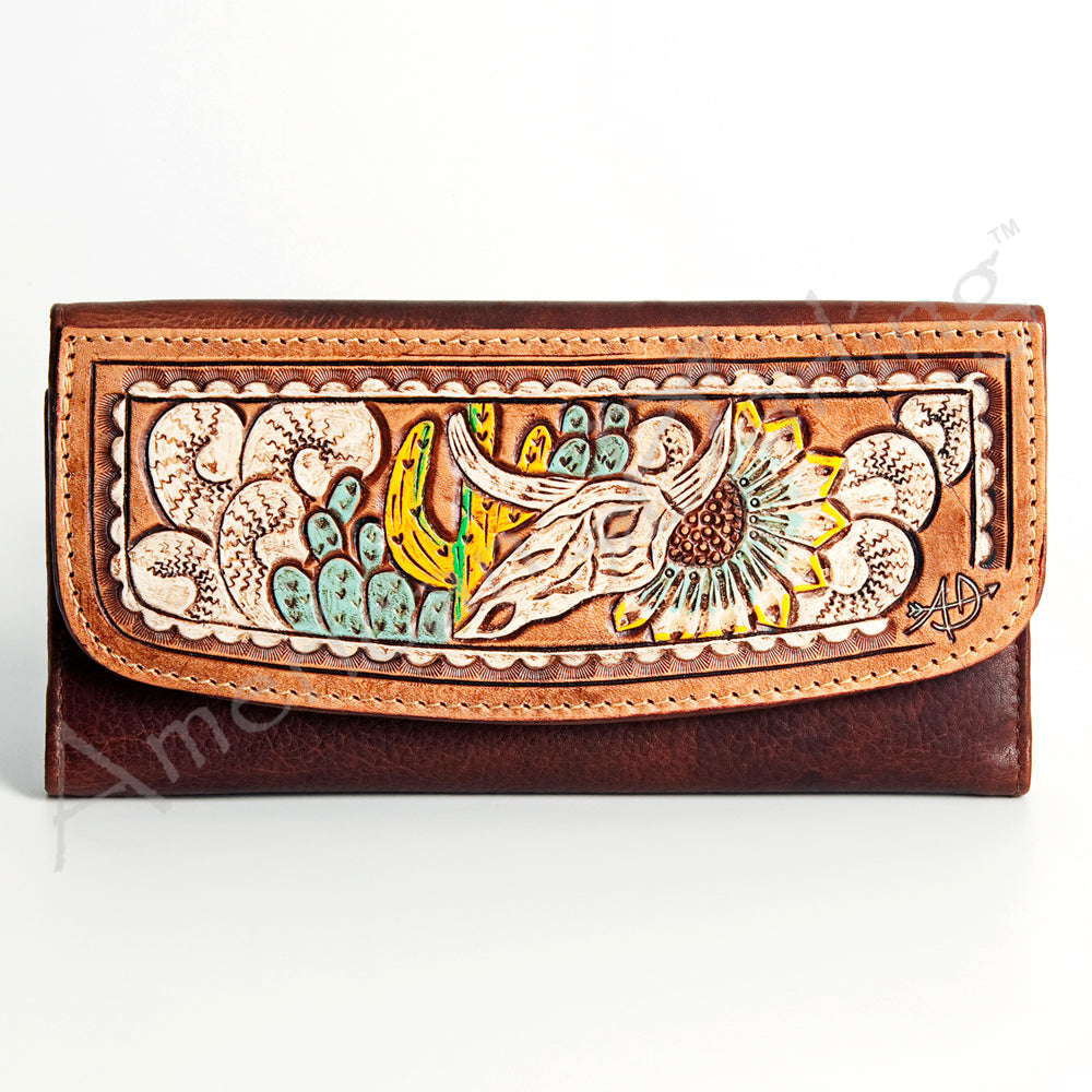 ADBGM102 Western Floral Tooled Leather Wallet - Boho Rodeo Clutch