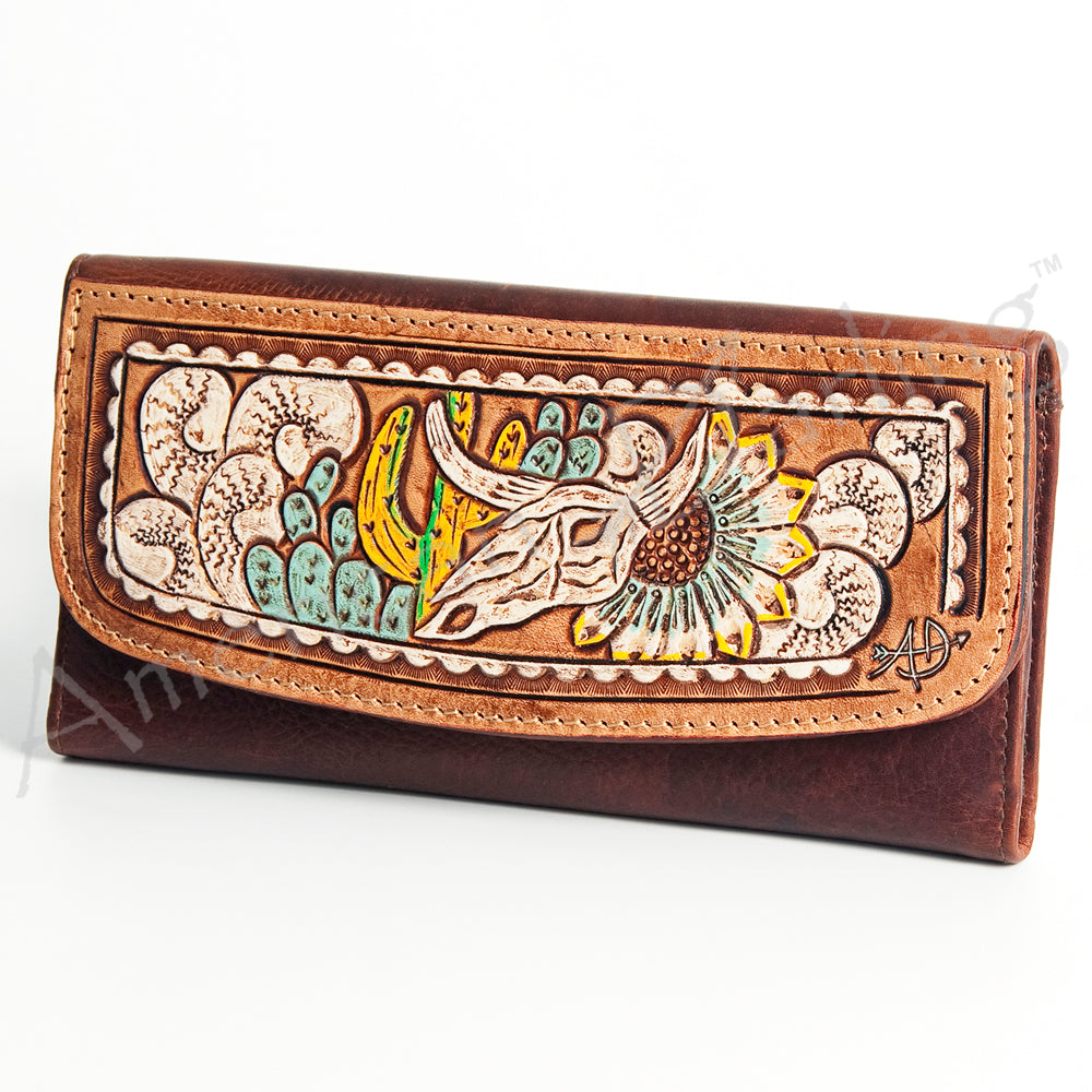 ADBGM102 Western Floral Tooled Leather Wallet - Boho Rodeo Clutch