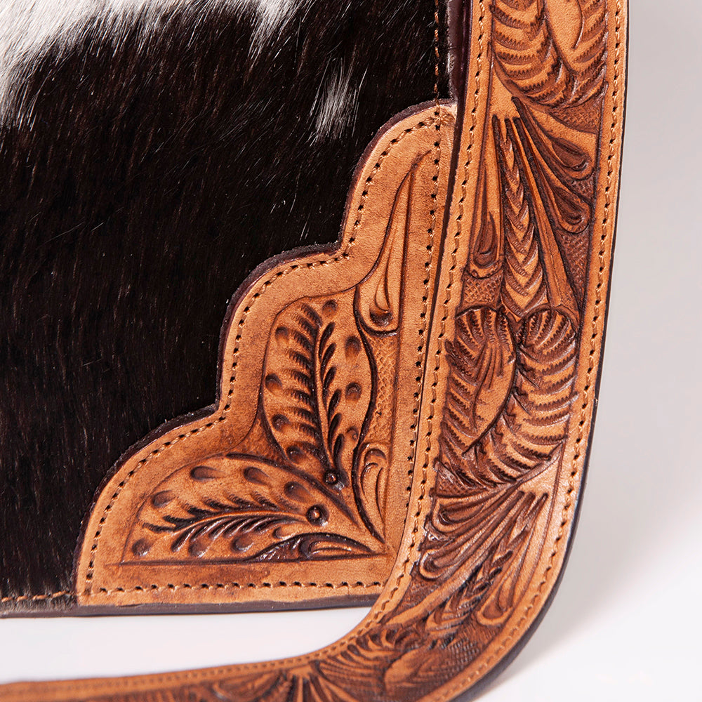 LC-ADBGZ400 Cowhide Tote Bag with Tooled Leather Accents - Western Handcrafted Shoulder & Crossbody Bag