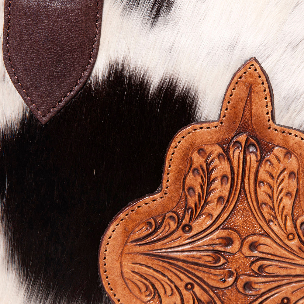 LC-ADBGZ400 Cowhide Tote Bag with Tooled Leather Accents - Western Handcrafted Shoulder & Crossbody Bag