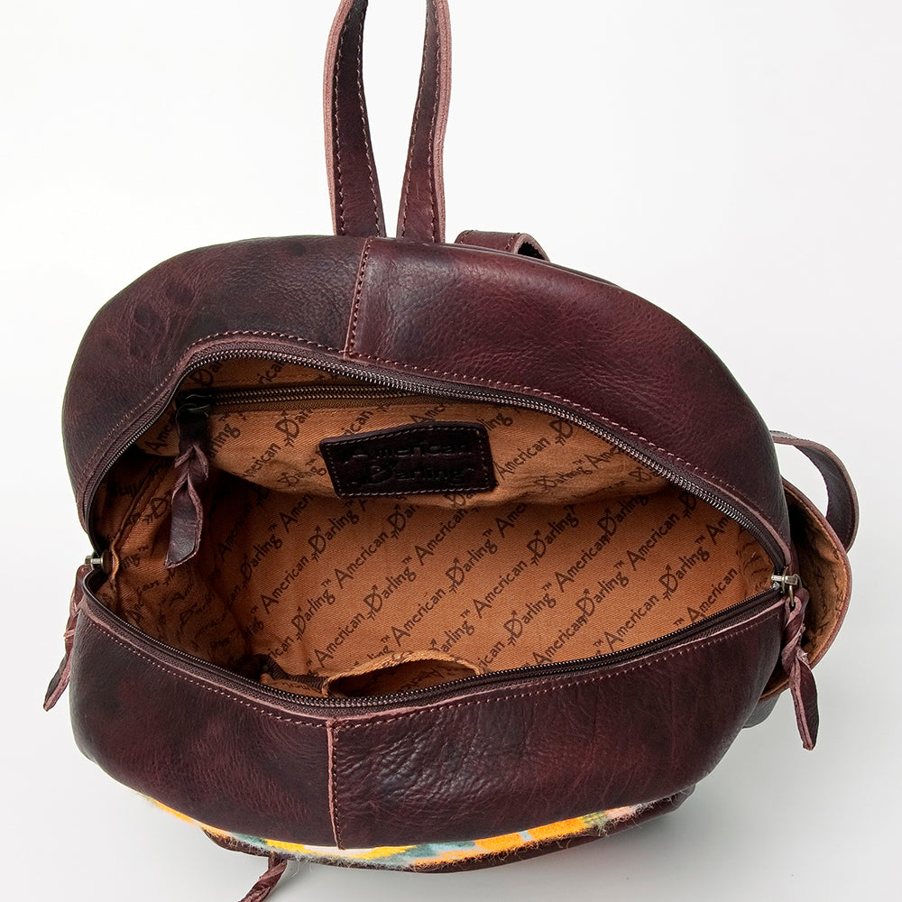 LC-ADBGZ214A Southwestern Wool & Leather Backpack - Rustic Brown Western Daypack