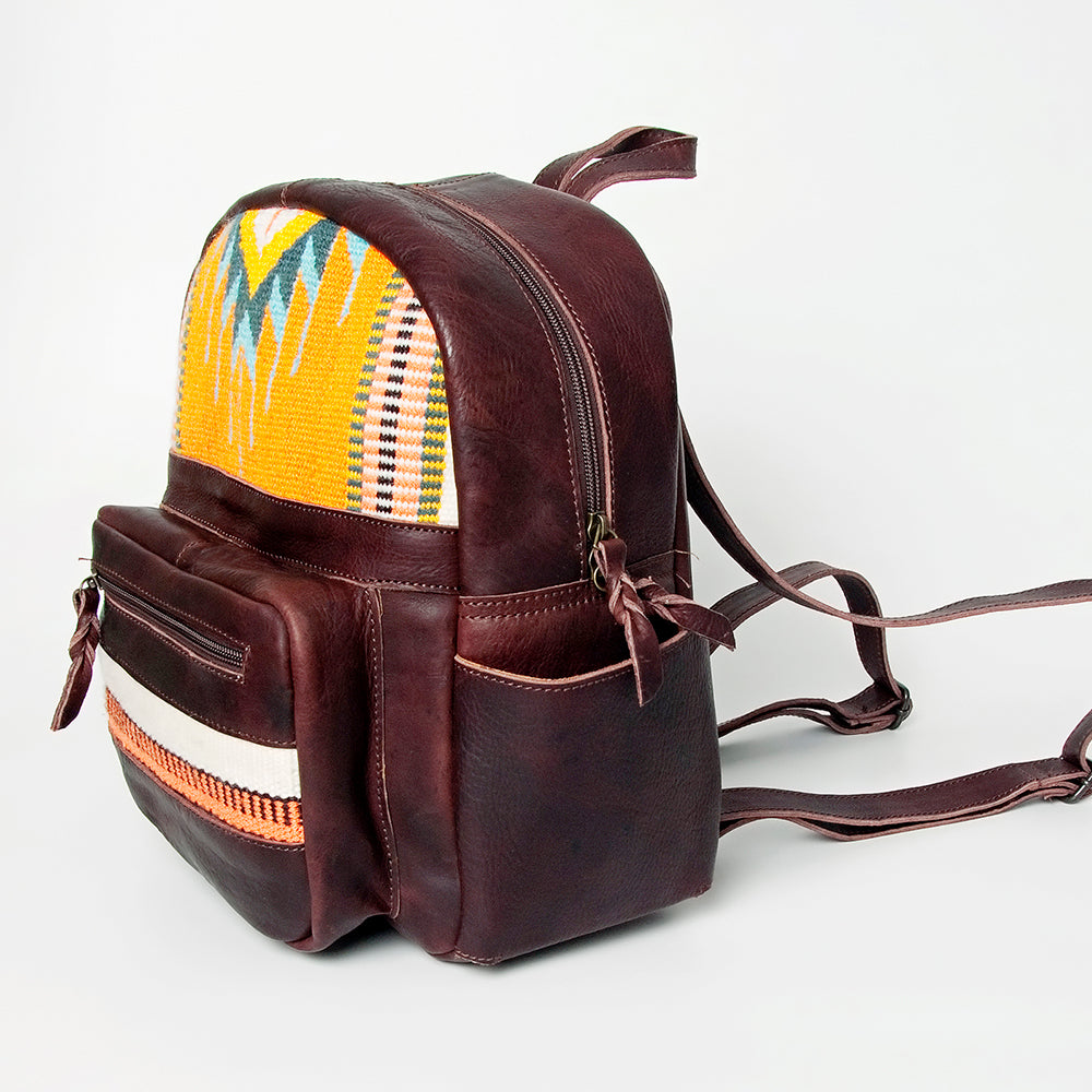 LC-ADBGZ214A Southwestern Wool & Leather Backpack - Rustic Brown Western Daypack