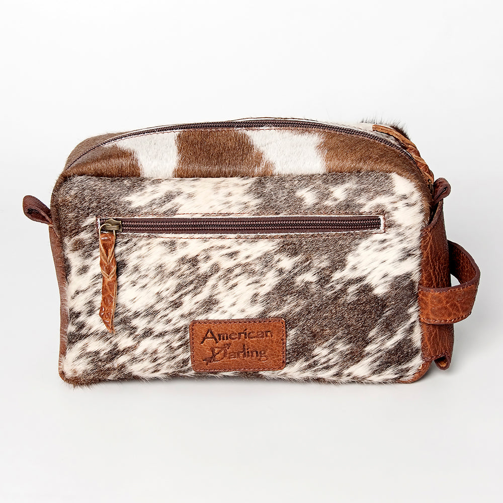 LC-ADBGZ297A Cowhide Leather Toiletry Bag - Natural Brown & White