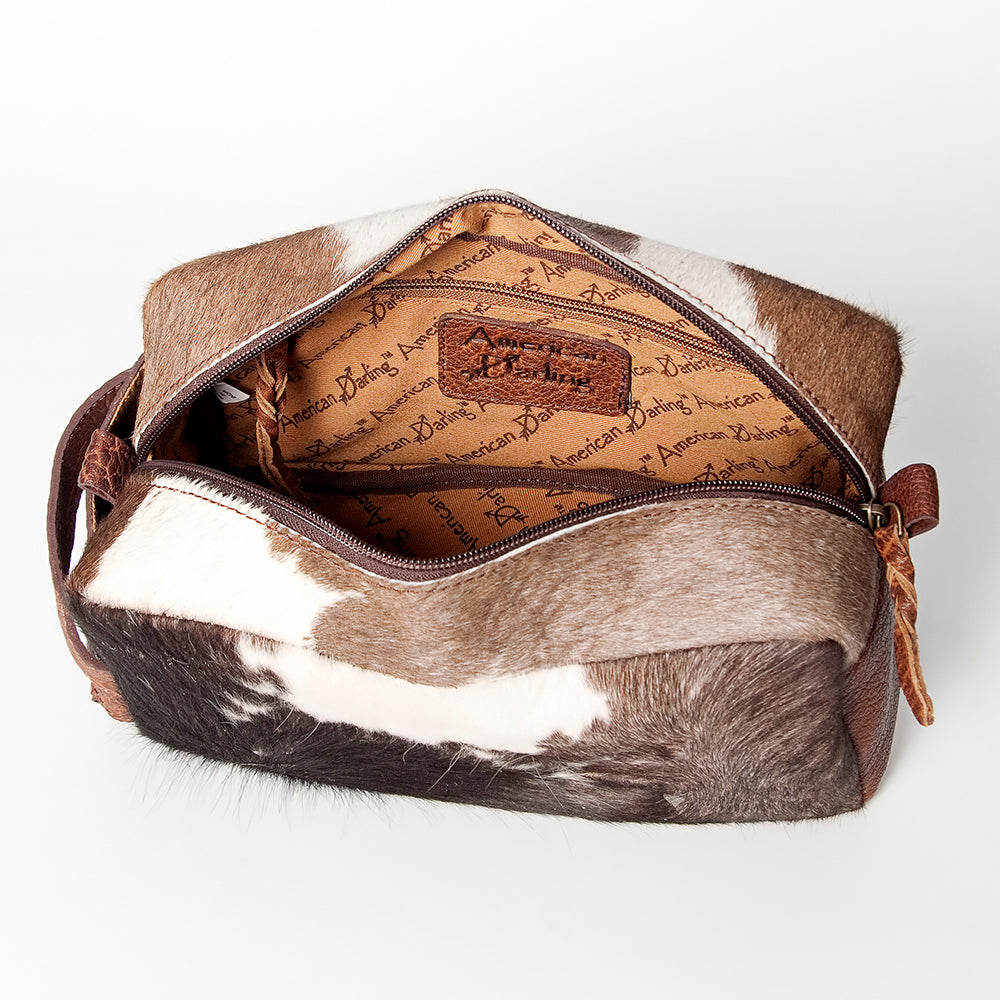 LC-ADBGZ297A Cowhide Leather Toiletry Bag - Natural Brown & White