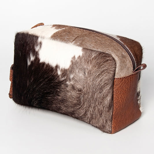 LC-ADBGZ297A Cowhide Leather Toiletry Bag - Natural Brown & White