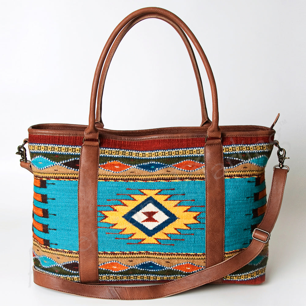 LC-ADBG715 Southwestern Saddle Blanket Tote Bag with Leather Trim & Crossbody Strap