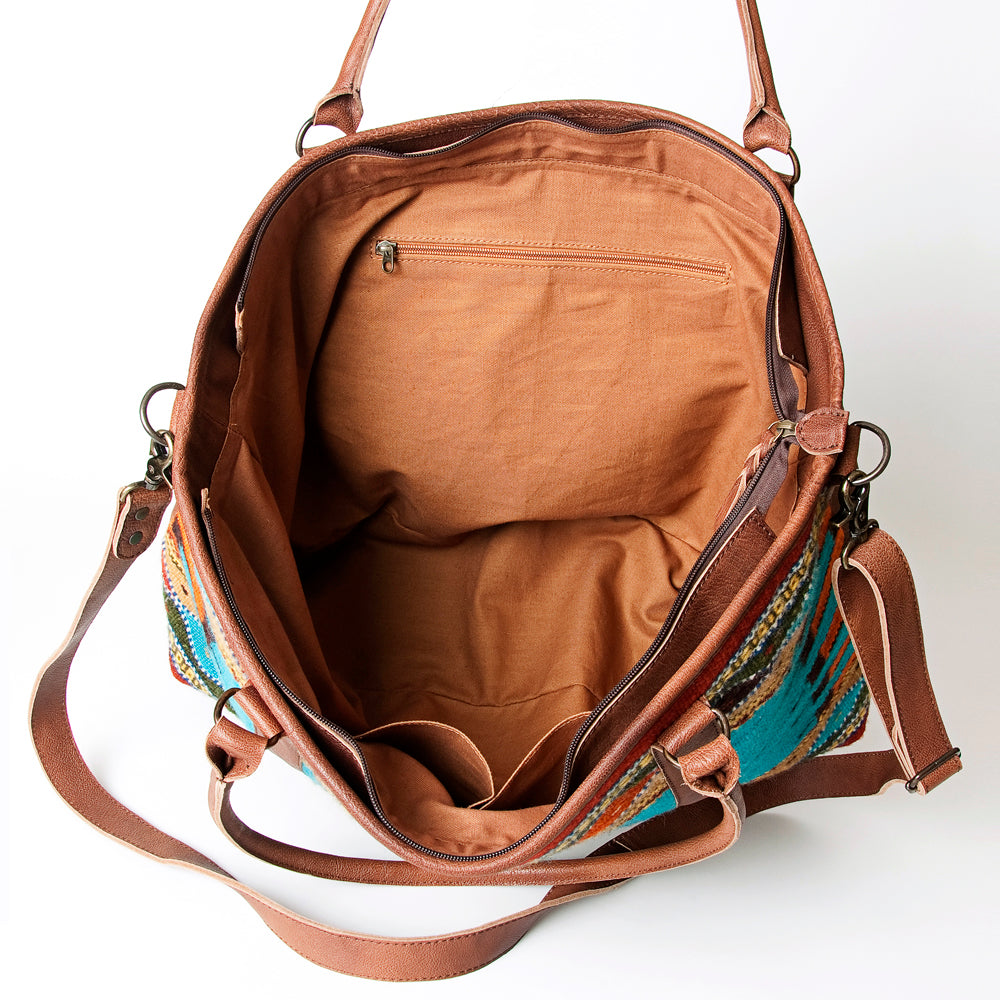 LC-ADBG715 Southwestern Saddle Blanket Tote Bag with Leather Trim & Crossbody Strap