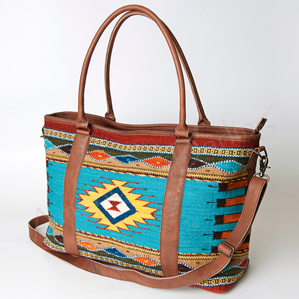 LC-ADBG715 Southwestern Saddle Blanket Tote Bag with Leather Trim & Crossbody Strap