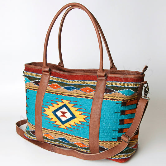 LC-ADBG715 Southwestern Saddle Blanket Tote Bag with Leather Trim & Crossbody Strap