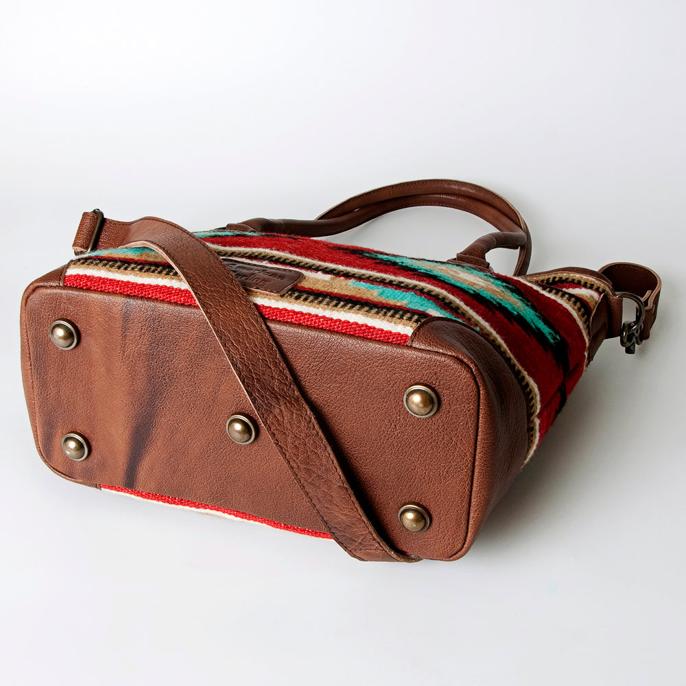 LC-ADBG723 Southwestern Saddle Blanket Tote Bag with Genuine Leather Trim & Buckle Accen
